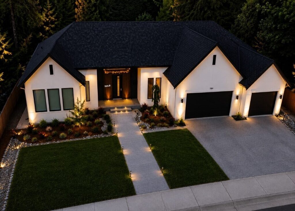 The Jeffrey Michael at twilight, a presale home in The Bradford, Steilacoom WA